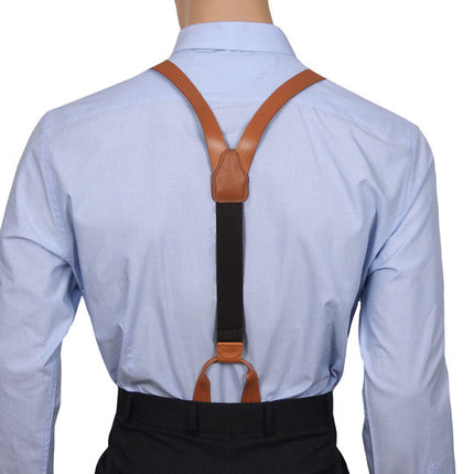 Leather Button Suspenders Y Back