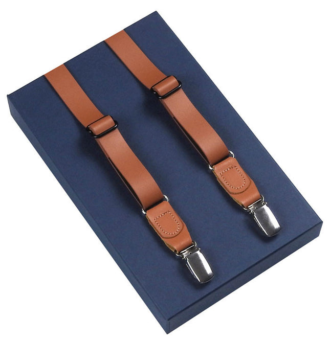 Skinny Tan Leather Suspenders