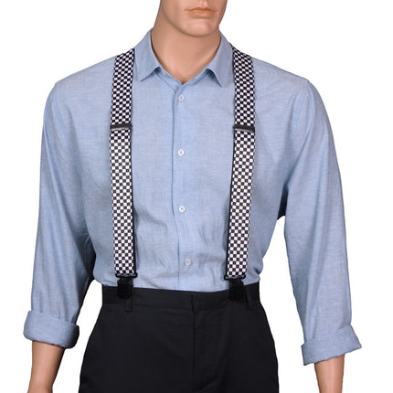 Black and White Checked Braces For Men