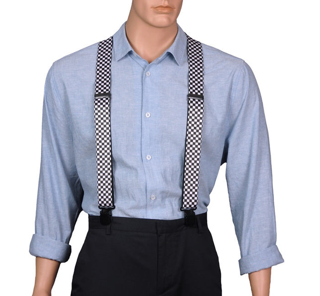 Black and White Checked Braces For Men