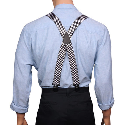 X Back Black And White Checked Suspenders