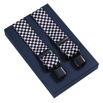 Black and White Checked Suspenders For Men