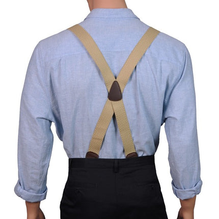 Beige Button On Braces X-Back With D-Tabs