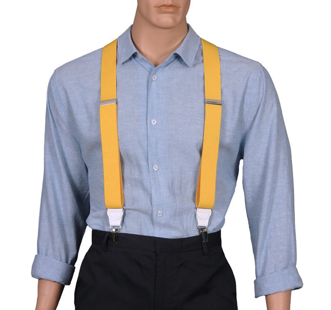 Bright Yellow Braces With White Leather Trims