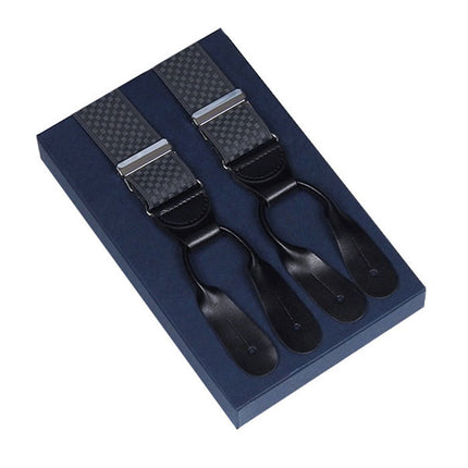 Grey Button On Suspenders