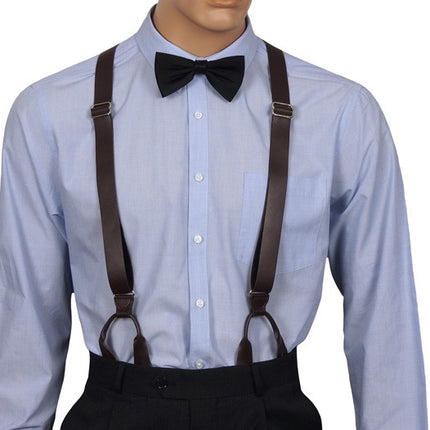 Brown Leather Button On Braces Front