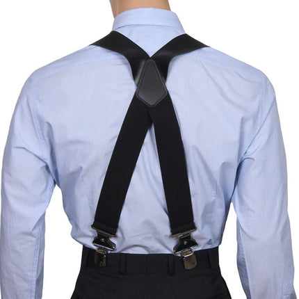 Extra Wide Black Leather Braces X Back