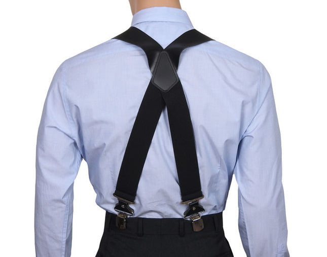 Extra Wide Black Leather Braces X Back