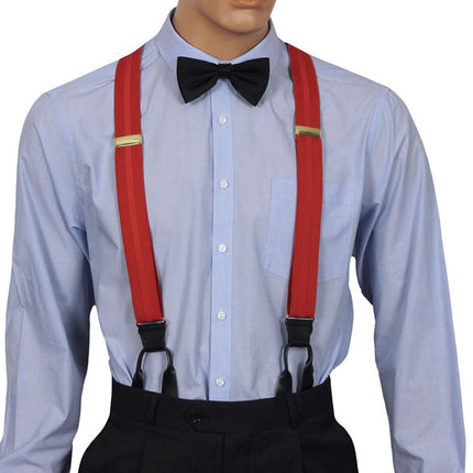 Red Striped Button On Braces Front