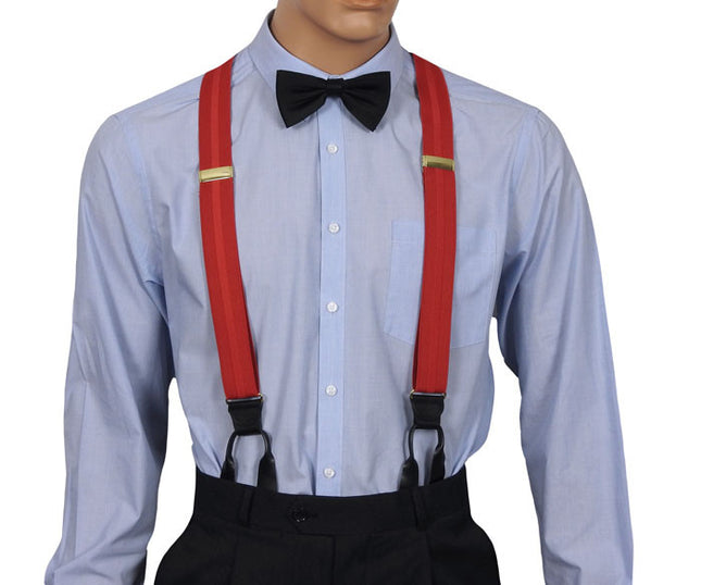 Red Striped Button On Braces Front