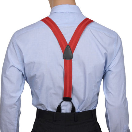Red Striped Button On Braces Y Back