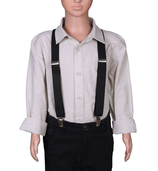 Kids Black Suspenders Front