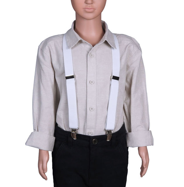 Kids White Suspenders Front