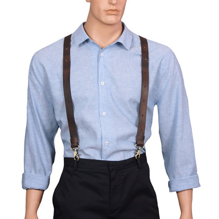 Crazy Horse Brown leather suspenders