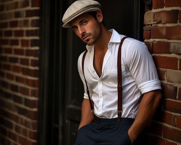 Young Man Wearing Braces And Flat Cap